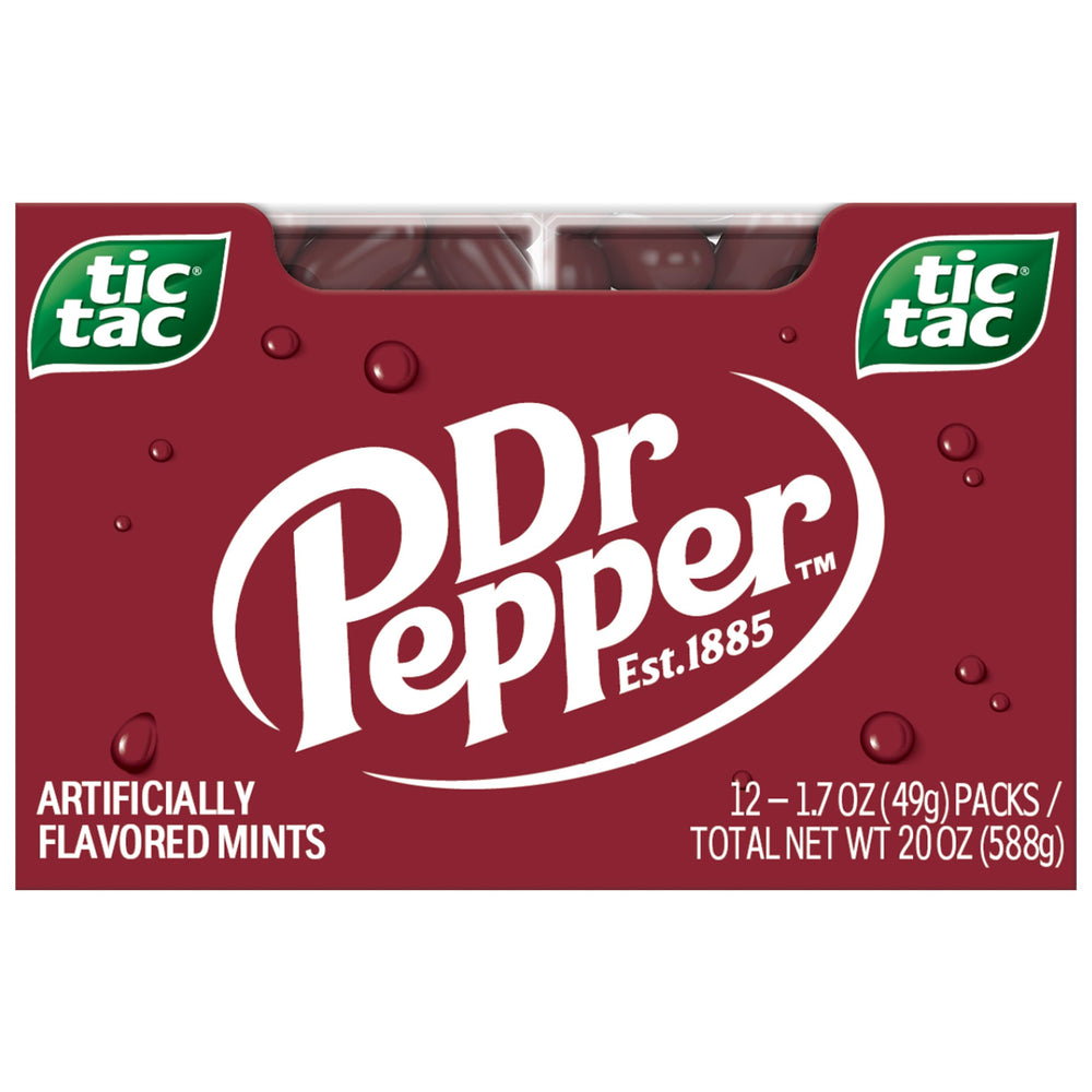 Tic Tac Dr Pepper pack front for on-the-go refreshment.