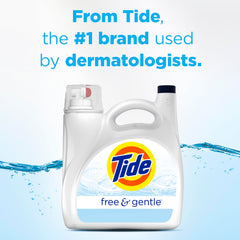 Close-up of Tide Free & Gentle label highlights dye- and perfume-free formula