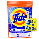 Tide Oxi Boost Power PODS dispense pod shows easy dosing for tough stains