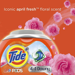 Tide PODS Downy April Fresh front box shot highlighting color protection.