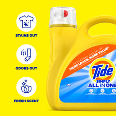 Tide Simply All-In-One cap closeup demonstrates easy pour for convenient dosing.