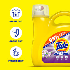 A washer load demonstrates Tide Simply performing well in cold water cycles.