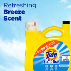Tide Simply Refreshing Breeze bottle mid-wash showing loading