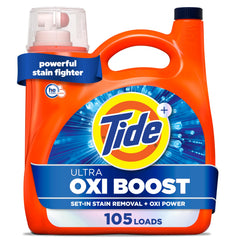 Tide Ultra Oxi Boost liquid bottle ready to tackle tough stains in every wash.