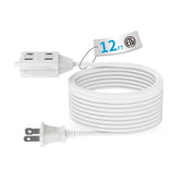 Tiffcofio 12ft indoor extension cord with three outlets for flexible setup.