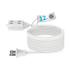 Tiffcofio 12ft indoor extension cord with three outlets for flexible setup.