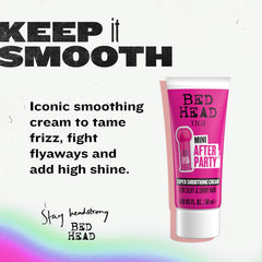 Bed Head After Party frizz-control formula smoothing flyaways with humidity protection.
