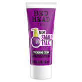 TIGI Bed Head Small Talk Thickening Cream travel-size bottle close-up for on-the-go styling