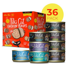 Tiki Cat Chicken Craves Mega Pack back shows complete nutrition and 36 servings.