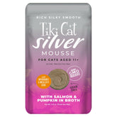 Tiki Cat Silver Mousse senior pouch front view showing hydration support