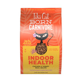 Tiki Cat Born Carnivore indoor health dry cat food bag showcasing chicken and turkey meal.