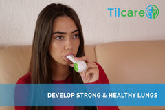 Tilcare respiratory trainer with a six-level dial for adjustable resistance.