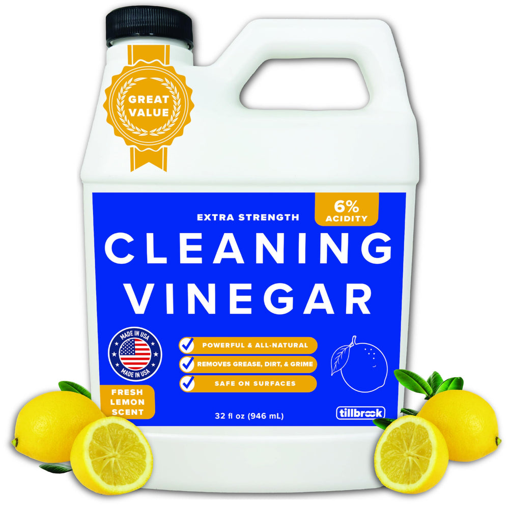 Tillbrook Cleaning Vinegar lemon bottle 32oz ready for powerful surface cleaning