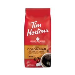 Tim Hortons Colombian medium-dark roast coffee bag ready for home brewing