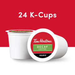 Tim Hortons decaf K-Cup cup pouring to show convenient brewing.