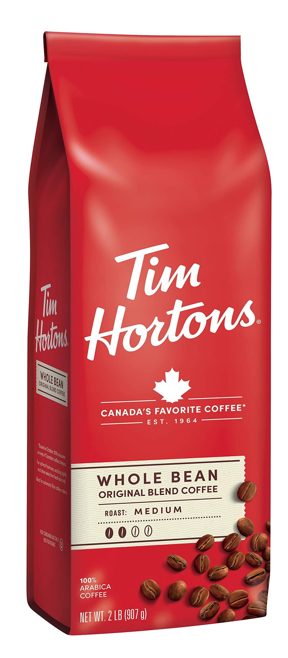Tim Hortons Original whole bean bag 32oz, ready for fresh grind at home