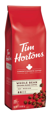 Tim Hortons Original whole bean bag 32oz, ready for fresh grind at home