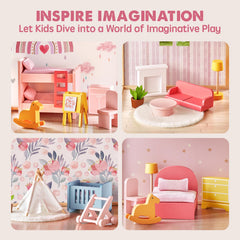 Tiny Land dollhouse features six wallpapers and realistic room details.