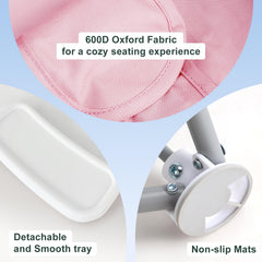 Tiny Marvels portable booster seat featuring 3-point harness for secure seating during meals.