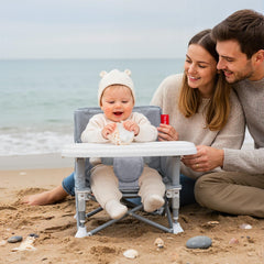 Tiny Marvels booster seat with removable tray ready for meals.