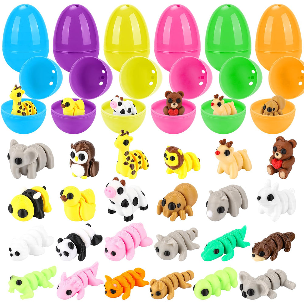 Tiocky Easter eggs with 3D printed toy figures for engaging fidget play during hunts.