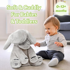 Tippi Peek-a-Boo Elephant interactive play mode for engaging infant attention.