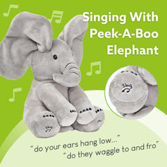 Tippi Peek-a-Boo Elephant right-foot press activates peek-a-boo moment.