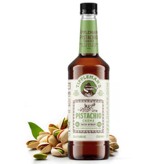 Tippleman's Pistachio Creme Syrup bottle pour over coffee, adding rich, nutty sweetness