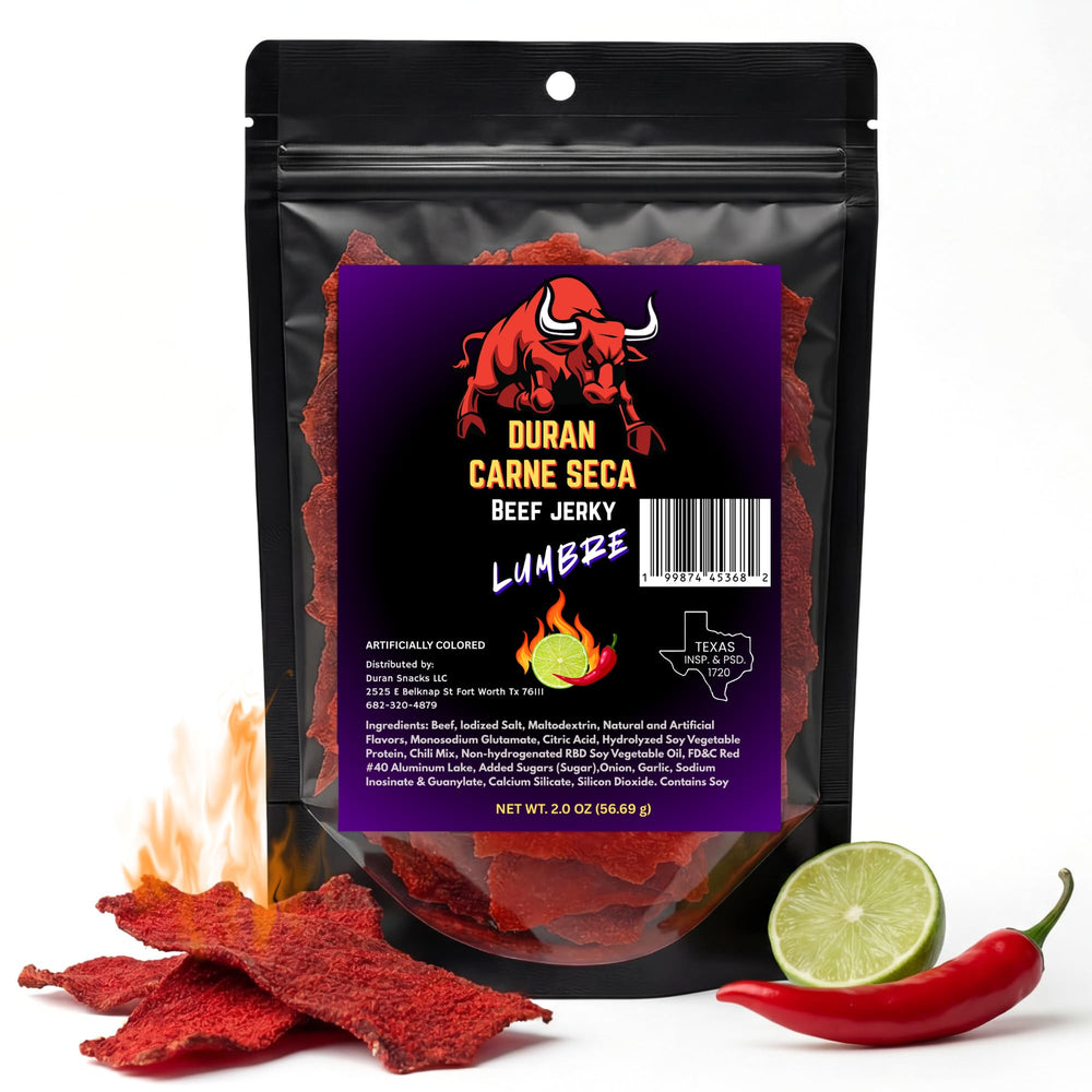 Tizon Lumbre Carne Seca packaging highlights freshness and portability.
