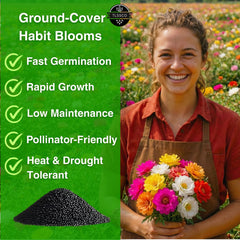 TLSSCO ground-cover seeds forming a dense, colorful mat in a border