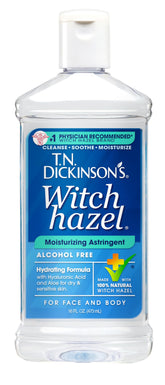 T.N. Dickinson’s Witch Hazel alcohol-free bottle for gentle cleansing.