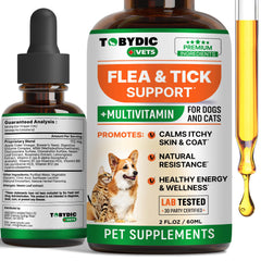 TOBYDIC flea and tick oral drops bottle illustrating daily pest protection.
