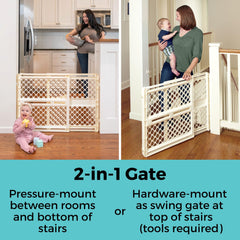 Toddleroo Supergate Ergo one-handed easy-press handle for quick passage.