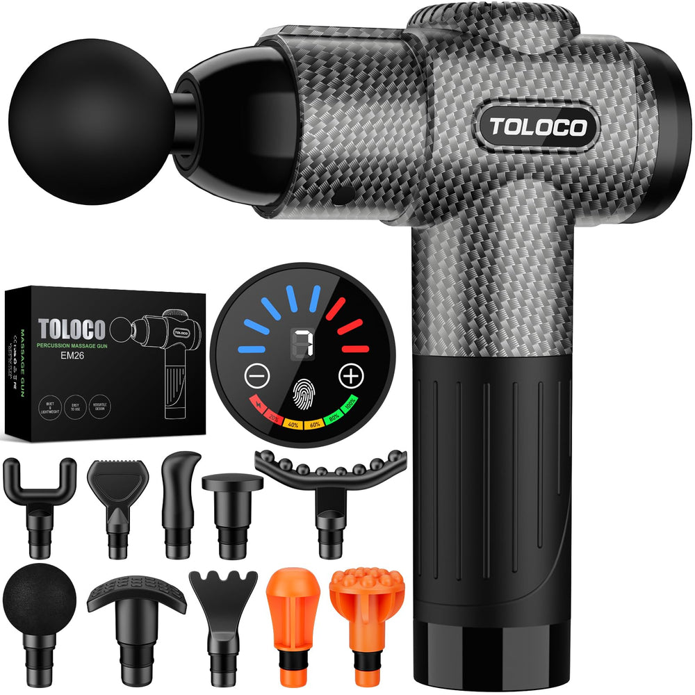 TOLOCO Massage Gun with 12mm amplitude for deep tissue relief during post-workout recovery.