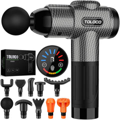 TOLOCO Massage Gun with 12mm amplitude for deep tissue relief during post-workout recovery.