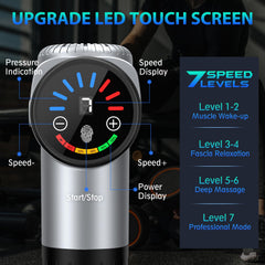 TOLOCO massage gun side view highlighting ergonomic grip for comfortable handling