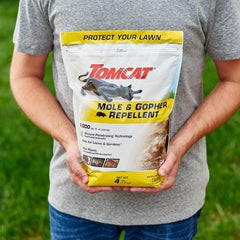 Tomcat granules spread with a broadcast spreader for even coverage.