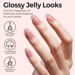 TOMICCA jelly pink gel polish brush applying color for easy DIY manicure.