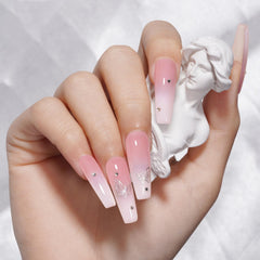 TOMICCA jelly pink gel polish front view on nails showing sheer color.