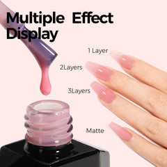 TOMICCA jelly pink gel polish side view with bottle and brush.