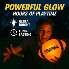 TOMLEON Glow Football in action during night play with bright LEDs.