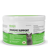 Tomlyn immune-support lysine powder for cats in a cup, ready to mix with meals.