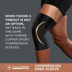 Tommie Copper knee sleeve close-up of Copper Znergy fabric for odor resistance.