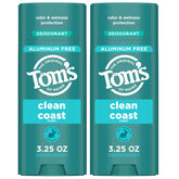 Tom's of Maine Clean Coast 2-pack front view offering aluminum-free odor protection