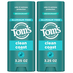 Tom's of Maine Clean Coast 2-pack front view offering aluminum-free odor protection