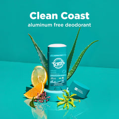 Tom’s of Maine Clean Coast aluminum-free label shows 48-hour odor protection.
