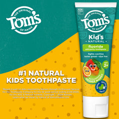 Tom's of Maine Kids toothpaste orange mango 3-pack display for family brushing.