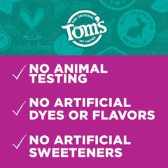 Tom's of Maine natural ingredients label on toothpaste gel packaging.