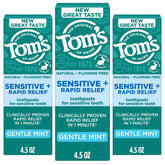 Tom’s of Maine Rapid Relief toothpaste tubes front with gentle mint design