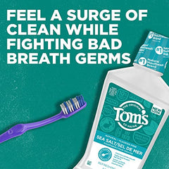 Tom's of Maine Sea Salt Mouthwash alcohol-free formula for sensitive mouths demonstration